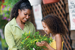 Woman and Young Girl Holding Chili Plant